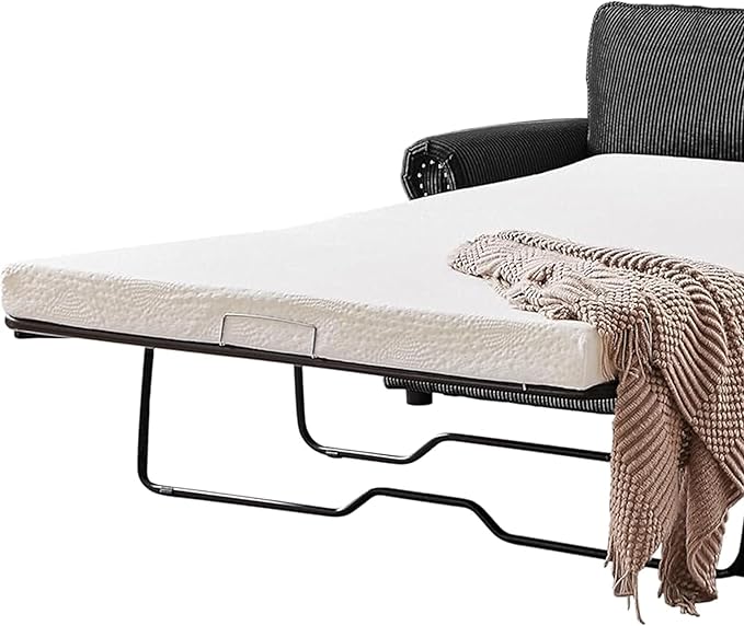 Reversible Sleeper Sofa Bed with Comfortable Memory Foam Mattress, Convertible Corduroy Full Size Pull Out Couch for Living Room, Space Saving Furniture, 76" Wide, Rounded Arms, Black