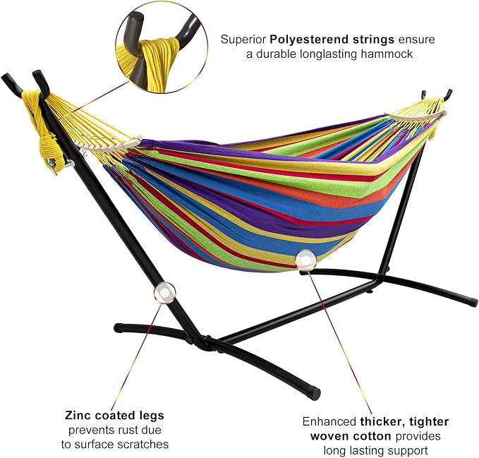 SZHLUX Double Hammock with Stand for Outside 450lb Capacity Steel Stand, Premium Carry Bag Included and Two Anti Roll Balance Beam - Image 7