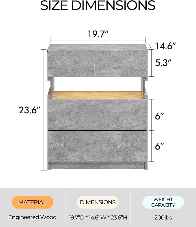 Bingoday LED Nightstands Set of 2 LED Bedside Tables with 3 Drawers Modern Night Stand with Acrylic Board Night Stand Set 2 for Bedroom - Image 2