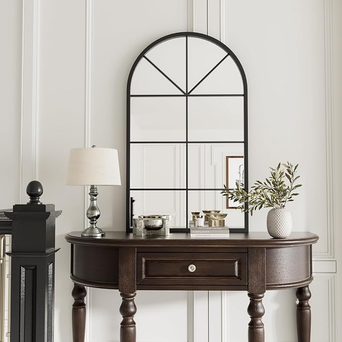 Rowjut Arched Wall Mirror Wall Decorative/Iron Framed Window Pane Mirrors,42" x 24" Window Mirror, Arched Top Wall Mirror for Entryway Living Room, Bedroom, Fireplace .(Deep Black) - Image 6