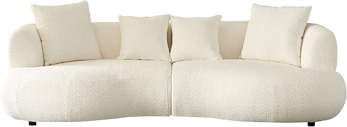 102.36 inch Mid Century Sectional Curved Sofa, Modern Boucle Fabric Comfy Upholstered 4-Seat Couch for Living Room Apartment and Office,White