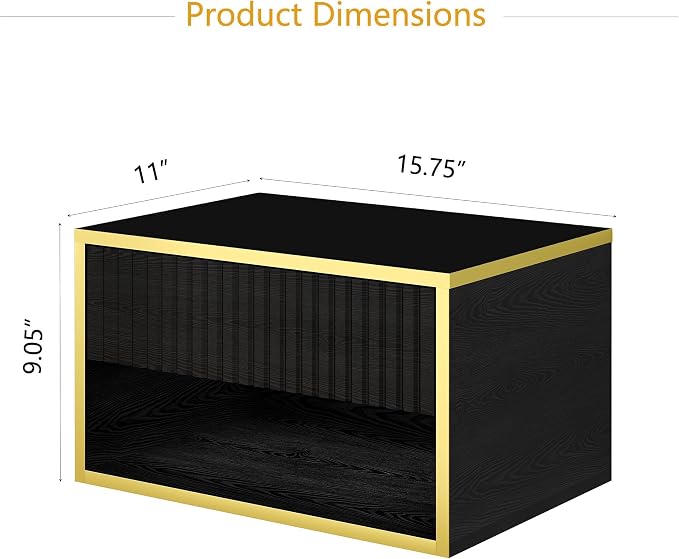 4ever2buy Floating Nightstand, Modern Night Stand with Drawer, Small Bedside Table End Table with Open Shelf Cubby, Wall Mounted Nightstand for Bedroom, Black and Gold - Image 2