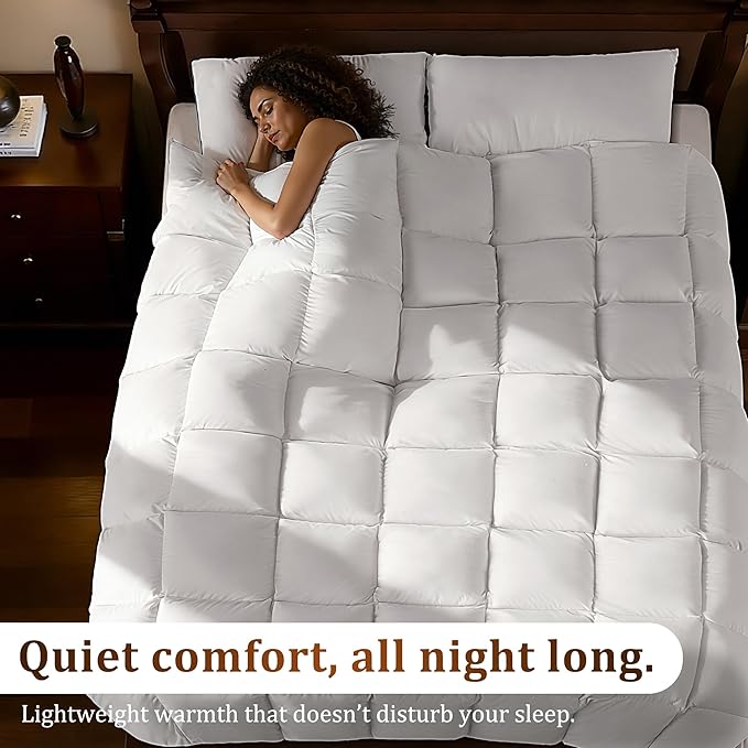 Goose Down Fiber Comforter King Size – All Season Naturally Breathable Duvet Insert,Cotton-Poly Blend Fabric, 8 Corner Tabs (White, King(106"x90"))