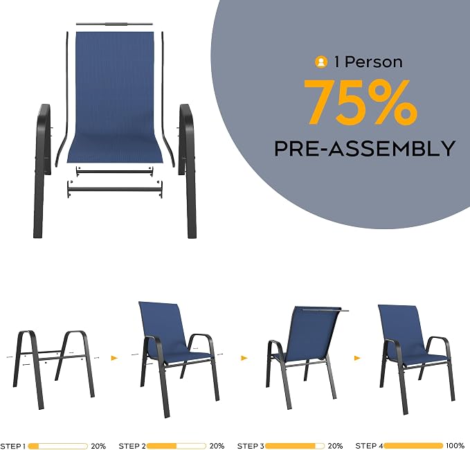 Patio Chairs Set of 8, Stackable Outdoor Dining Chairs for All Weather Textilene Fabric & Metal Frame, Outdoor Chairs Set for Backyard Deck Garden - Image 5