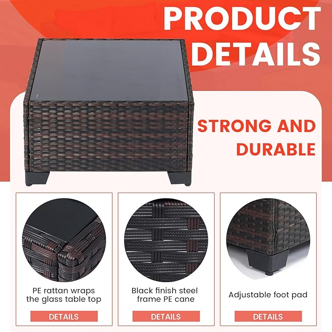 CHABATREE 7 Pieces Outdoor Patio Furniture Sets,Rattan Conversation Sectional Set,Manual Weaving Wicker Patio Sofa with Tea Table