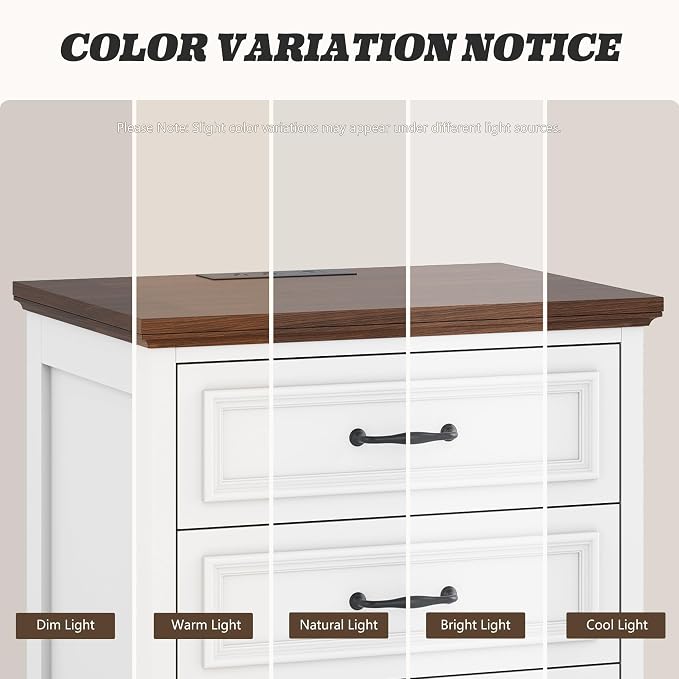 Farmhouse Nightstand with 3 Drawers,Wood Night Stand with Charging Station Modern End Side Table for Bedroom Bedside TableStorage Cabinet Small Dresser Chest of Drawers for Bedroom (1, White Brown) - Image 7