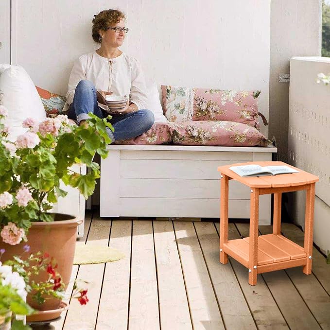 Adirondack Square Outdoor Side Table,2-Tier Storage Patio Side Table, HDPE End Tables for Backyard Pool Porch Garden Lawn - Image 8