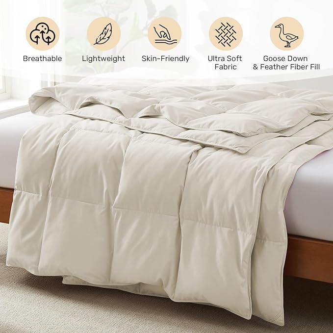 Joysoul Goose Feathers Fiber Comforter - Lightweight Ultra Soft Fabric Cover Breathable White Down Feather Fill, Twin Size Duvet Insert (68" X 88")