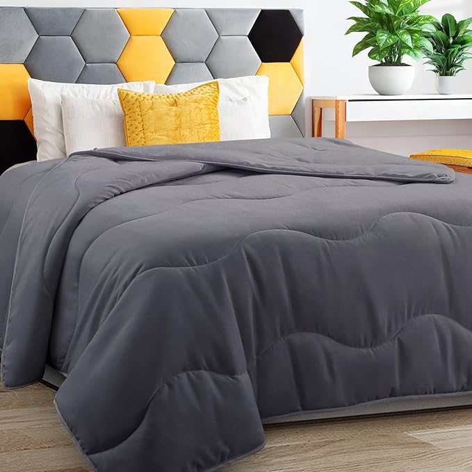 MEELUS Lightweight Comforter Cooling Grey, All Season Duvet Insert Breathable Full Size Summer Bedding, Soft Microfiber Cool Down Alternative Quilt with Corner Tabs, 82x86 inch