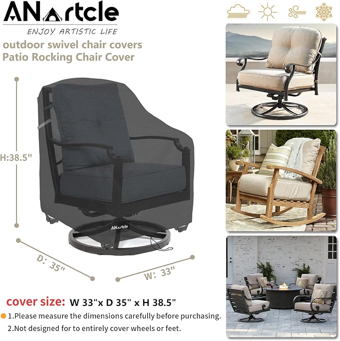 ANartcle Swivel Patio Chair Cover 4 Pack,600D Waterproof Heavy Duty Outdoor Chair Cover(33 W x 35 D x 36 H inches),Patio Furniture Covers,Outdoor Furniture Covers Waterproof,Black - Image 2