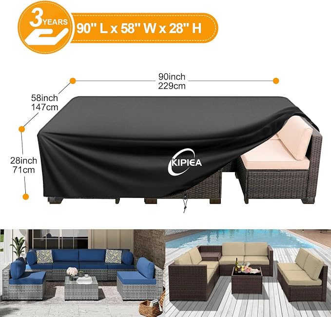 Kipiea Outdoor Furniture Covers Waterproof, 420D Heavy-Duty Patio Furniture Set Covers, No Tears Anti UV No Fading (90" L x 58" W x 28" H) - Image 2