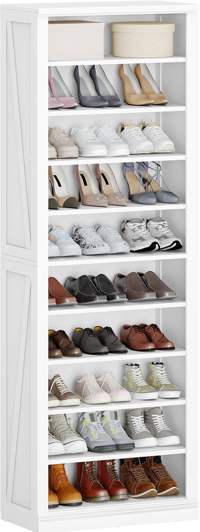 Hzuaneri Shoe Storage Cabinet, 10 Tiers Freestanding Shoe Cabinets, Wooden Shoes Rack with Cubby, 27-30 Pairs, Farmhouse Tall Shoes Cubby Organizer for Entryway, Living Room, White SR52603X - Image 8