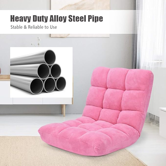 FANTASK 14-Position Sofa, Folding Memory Foam Floor Chair w/Comfy Cushions & Study Steel Frame, Angle Adjustable Floor Couch Sofa for Reading, Game, Meditating (Pink)