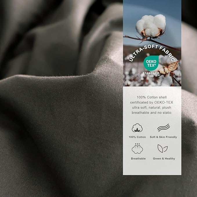 Royoliving Premium Feathers Down Duvet Insert Comforter Queen Size Charcoal Gray Heavyweight Thickened Winter Grey 100% Cotton Cover with Corner Tabs (90x90, 60 oz)