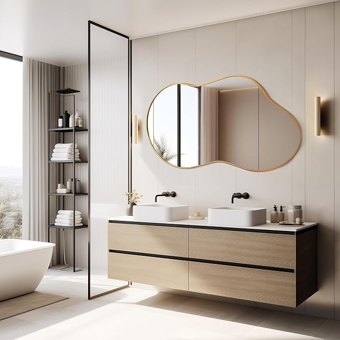 Dorlicecass Bathroom Mirror - Gold Irregular Wall Mirrors Decorative 26"x46" Asymmetrical Tempered Glass Aviation Aluminum Alloy Frame for Vanity, Bedroom, Living Room, Cloakroom, Entryway - Image 7