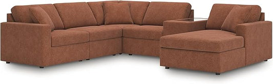 Signature Design by Ashley Casual Modmax Stain Resistant U-Shape Left-Arm Facing 6-Piece Sectional with Chaise, Storage Console and Reversible Cushion, Orange
