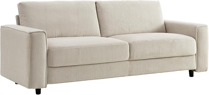 AC Pacific Derek 3 Piece Modern Corduroy Couches for Living Room, Tufted Sofas with Plush Upholstery, High-Density Foam, Sleek Black Legs, Durable Wooden Frame, Sofa, Loveseat and Chair Set, Beige