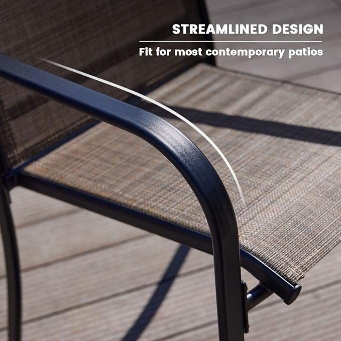 VICLLAX 5 Pieces Patio Dining Set, Patio Furniture Set of 4 Patio Stackable Dining Chairs and Outdoor Metal Square Table with Umbrella Hole for Backyard Lawn Garden, Brown Chairs and Walnut Table - Image 4