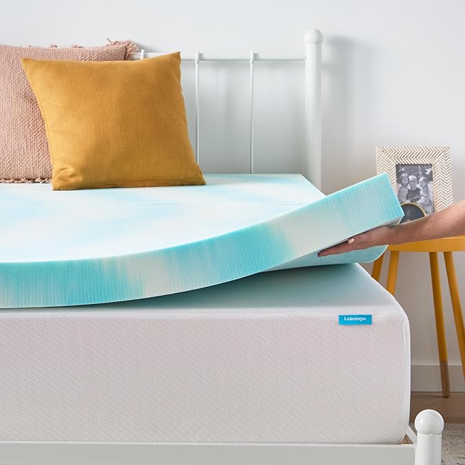 Linenspa 4 Inch Swirl Gel Memory Foam Mattress Topper, Twin XL Size – Cooling Gel Infused, Ventilation Holes – Pressure Relieving Bed Topper – CertiPUR Certified – Dorm Room Essentials