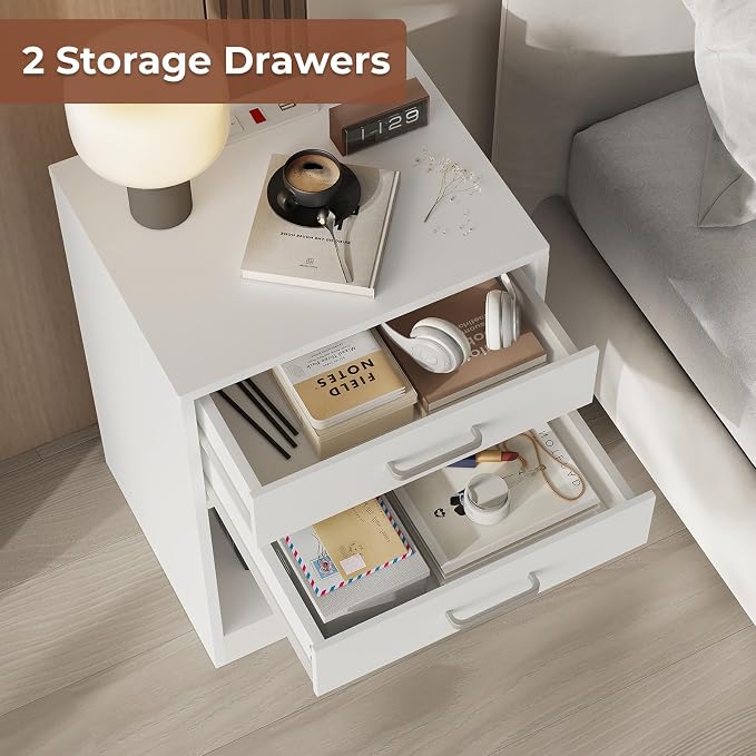 ADORNEVE Nightstands Set of 2,White Night Stand with Charging Station & Drawers,Night Stands for Bedrooms 2 - Image 6