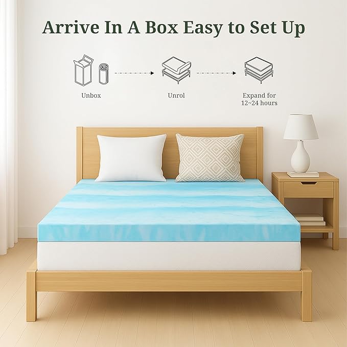 Memory Foam Mattress Topper California King - 2 Inch Gel Infused Bed Toppers, Pressure Relief Mattress Pad, CertiPUR-US Certified