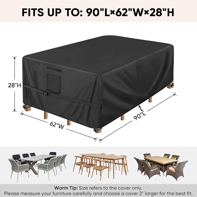 BALEINE Patio Furniture Covers, Outdoor Furniture Covers Waterproof, Heavy Duty Oxford Patio Table Cover for Outdoor Table, Chair, Sofa, Desk (Black, 90"L x 62"W x 28"H) - Image 2
