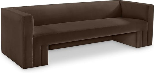 Meridian Furniture 665Brown-S Henson Collection Modern | Contemporary Velvet Upholstered Sofa with Rich Brown Velvet, Solid Wood Frame, 89.5" W x 34.5" D x 28" H, Brown