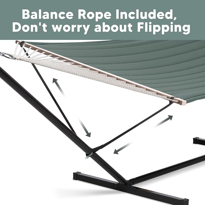SUNCREAT Standing Hammock with 15 ft Stand, Hammocks for Outside, Gray Green - Image 4