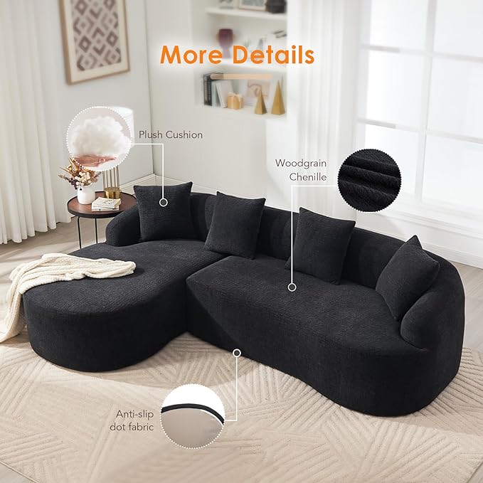 KEIKI L-Shaped Chenille Modular Sectional Couches with Chaise Lounge & 4 Pillows, 3 Seater Oversized Upholstered Luxury Plush Cloud Sofa for Living Room Apartment, Full Sponge Compression