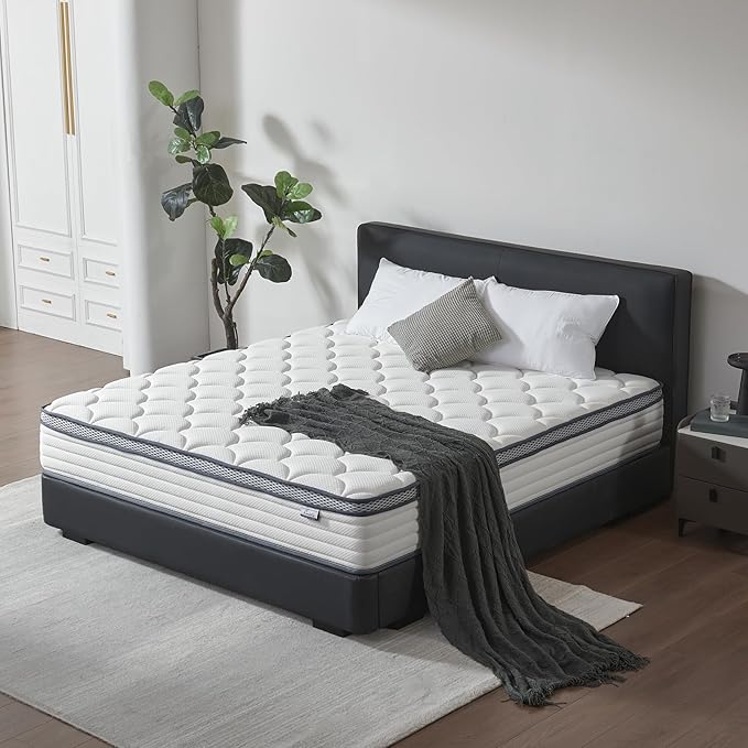 Twin Mattress, 10 Inch Twin Hybrid Mattress in a Box, Pocket Innerspring Mattresses for Motion Isolation, Pressure Relief and Edge Support