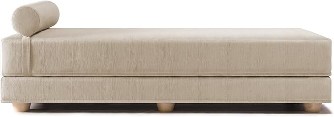 Jaxx Alon Daybed - Fold-Out Sleeper Chaise with Premium Memory Foam Queen-Size Mattress - Made in The USA - Ivory