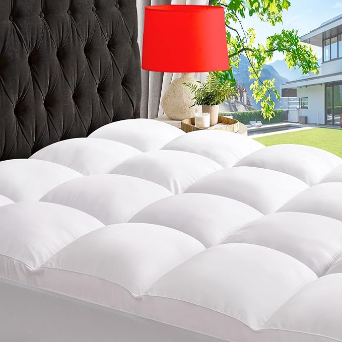 ABENE RV Short Queen Mattress Topper for Back Pain Relief, Extra Thick Mattress Pad Pillowtop, Soft Plush Mattress Cover Bed Topper with Deep Pocket, Overfilled Down Alternative Filling, White