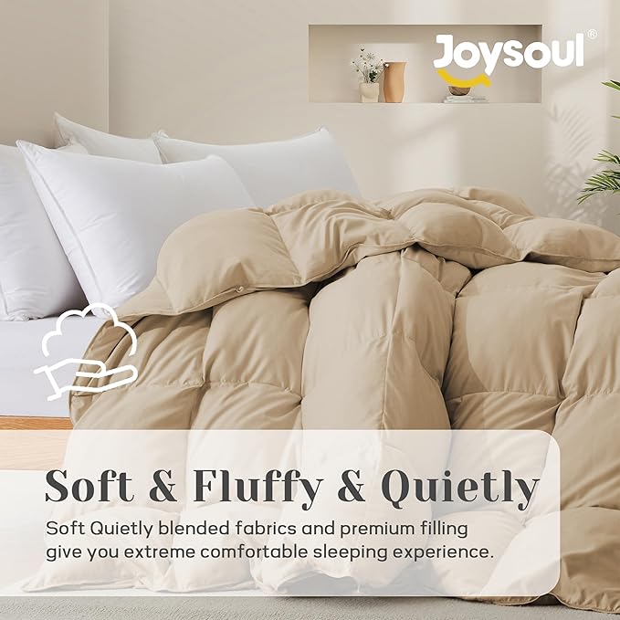 Joysoul Feather Down Fiber Comforter Queen Size - All Season Ultra Soft Goose Down & Feather Fiber Fill Duvet Insert, Luxury Hotel Dark Gray with 8 Corner Tabs (Ginger Yellow, California King)