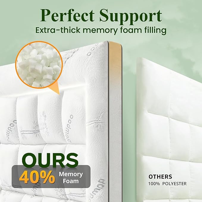 Memory Foam Mattress Topper - Viscose Made from Bamboo Pillow Top Thick King Size Mattress Pad for Back Pain, Ultra Soft & Cooling for Hot Sleepers, 6-18'' Deep Pocket, White