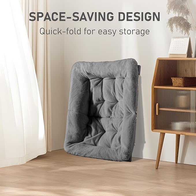 Youtanic Comfy Oversized Saucer Chair, Soft Faux Fur Reading Lounge Chair for Adults, Stable X-Large Metal Frame and Non-Slip Pad, Foldable Cozy Chairs for Bedroom, Living Room, Dorm, Dark Gray