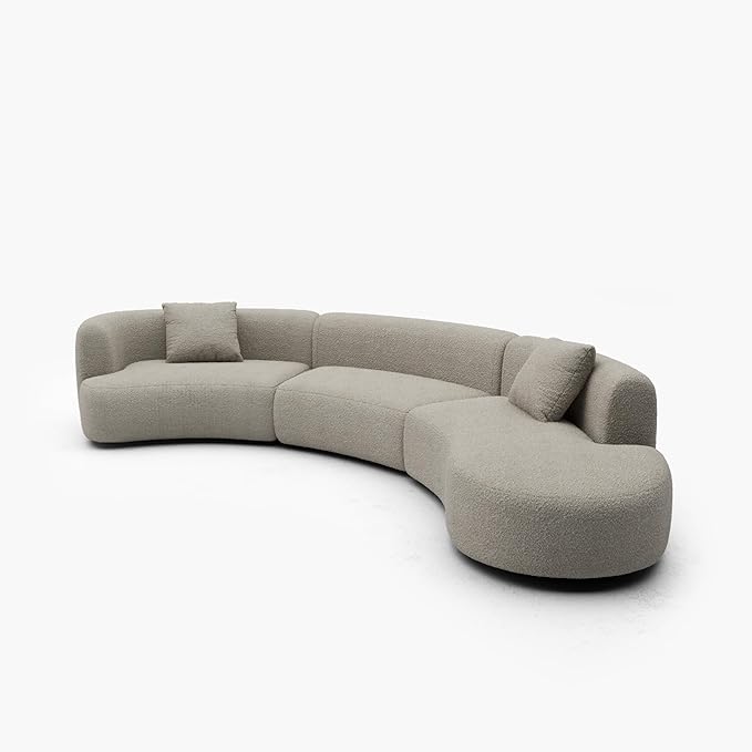 Acanva Modern Curved Sectional Living Room Couch, Minimalist Comfy Boucle Fabric Modular Sofa for Apartment, Home Office, 153" W Right Hand Facing, Light Coffee
