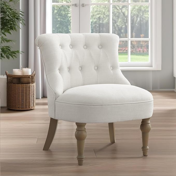 Zihanhome Living Room Chairs, Armless Accent Chair, Comfy Tufted Bedroom Chair, Upholstered Chair with Wooden Legs for Reading Room, Reception, Apartments and Dormitories (Beige)