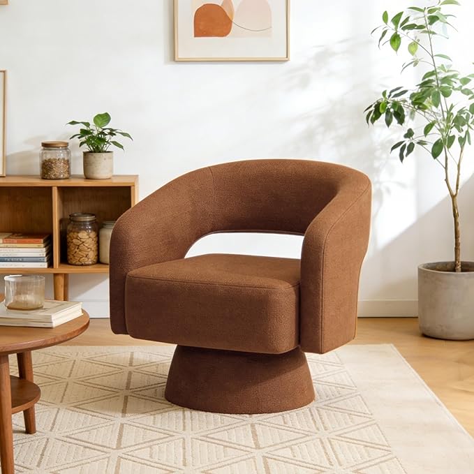 ClinQ Swivel Barrel Accent Chair, Oversized Chenille Fabric Upholstered Round Swivel Chairs Set of 1, Modern Luxury 360° Living Room Vanity Chair for Bedroom Office&Living Room, Orange