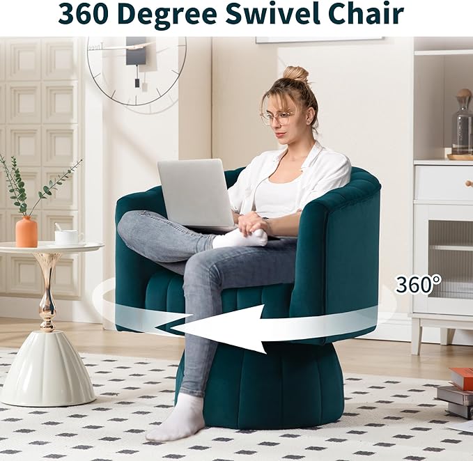 Swivel Accent Barrel Chair Set of 2- Cute Comfy Small Round 360° Arm Chair Velvet Sofa Club Reading Chair for Living Room Bedroom Office Green