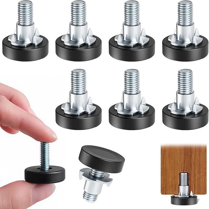 8 Pack 1/4" Wire Shelving Rack Thread Leveling Feet Bolt Adjustable Furniture Levelers Screw-in Furniture Feet Adjusters for Garden Chairs Tables Cabinets Bar Stool Stool Cupboard Couch Desk Sofa
