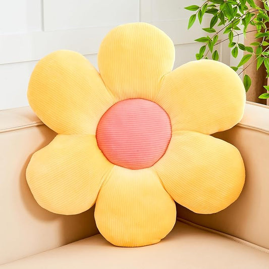 Kcvvcr Yellow Flower Pillow, 19.6" Cute Flower Shaped Floor Pillow, Aesthetic Floral Plush Daisy Decorative Throw Pillows for Bed Sofa Couch