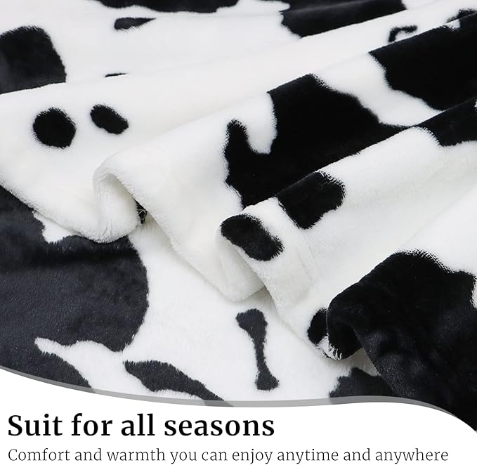 Cow Print Blanket Warm Plush Cute Throw Soft Fleece Flannel Lightweight Black & White Blankets for Living Rooms Sofa Bedroom All Seasons Decor Cow Gifts for Adults Kids Teens 50" x 60"