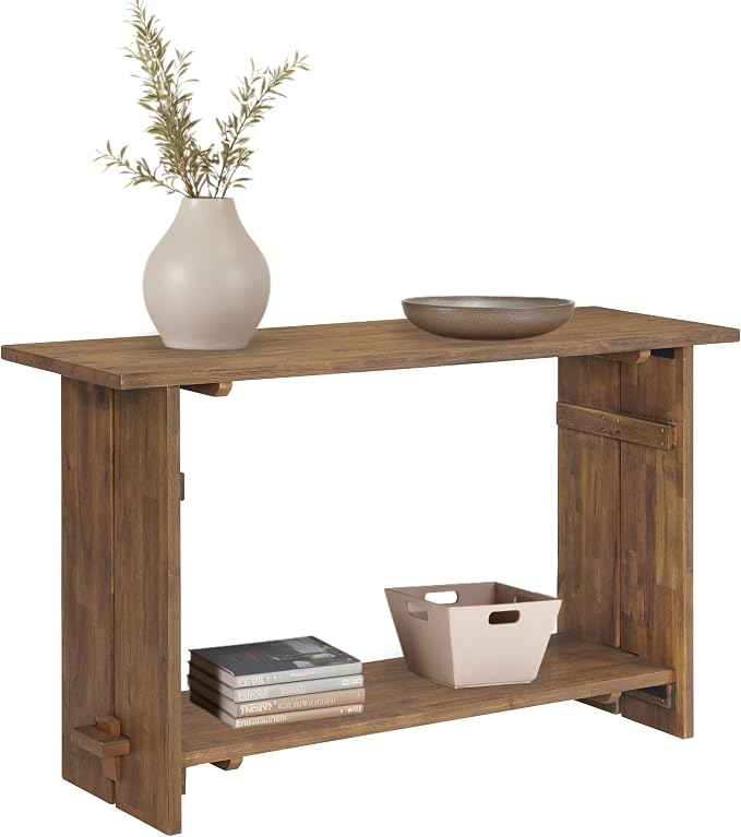 Alaterre Furniture Bethel Console Table with Lower Shelf for Storage – Rustic Farmhouse 52-Inch Solid Wood Sofa Table for Living Room, Mudroom, Foyer or Hallway (Natural Aged Brown) by AlaterreFurniture