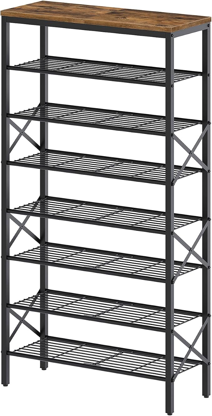 YATINEY 8 Tier Shoe Rack, Shoe Storage Organizer, Large Capacity Shoe Shelf Holds 32 Pairs of Shoes, Sturdy and Stable, for Entryway, Hallway, Closet, Dorm Room, Rustic Brown SS08BR by Yatiney