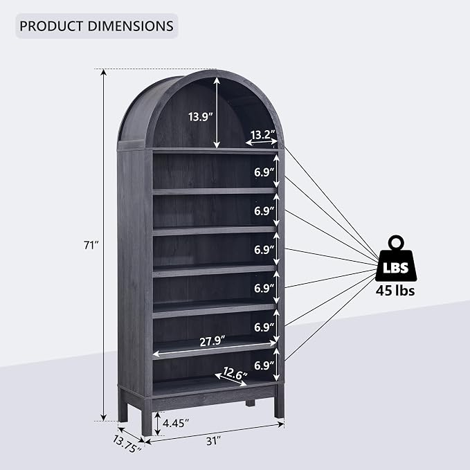 IFGET 71" Tall Arched Shoe Storage Cabinet, 7 Tiers 28 Pairs Wooden Shoe Rack with 3 Adjustable Shelves, Freestanding Shoe Closet Shelf Organizer for Entryway, Hallway, Living Room (Dark Grey) - Image 2