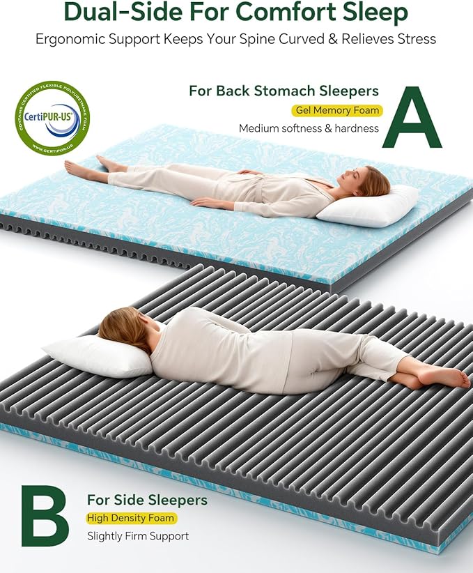 Queen Mattress Topper,Gel Memory Foam Mattress Topper 3 inch Queen Size Bed Topper,High Density Mattress Pad,Bamboo Rayon Soft Cover Removable,Non-Slip & Zipper,Elastic Straps Fits 6"-21"