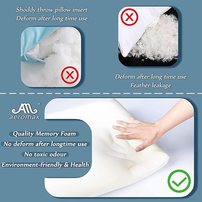 AM AEROMAX 18x18 Inch Memory Foam Pillow Insert, Firm & Fluffy Square Throw Pillow for Couch and Bed, Premium Decorative Stuffer, Heavy Duty & Non-Flattening