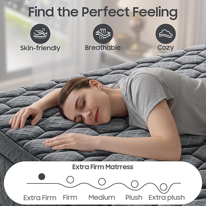 10 inch Extra Firm King Mattress, Hybrid Mattress with Extra Back and Lumbar Hip Support, Fiberglass Free, 365 Nights Trial & 10 Years Warranty, Motion Isolation