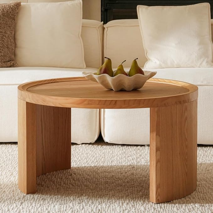Round Nesting Coffee Table Set of 2, Brown Coffee Table, 31.5" Large & 18" Small Low Tables with Wood Top, Center Table for Living Room, Bedroom, Minimalist Center Table Set