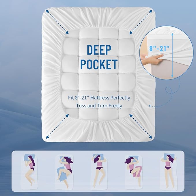 4 Inch Mattress Topper Queen Size - 2000 GSM Pillow Top Memory Foam Mattress Topper Extra Thick Support for Back Pain Relief,Breathable Cover with 6"-18" Deep Pocket (Queen,60"x80")